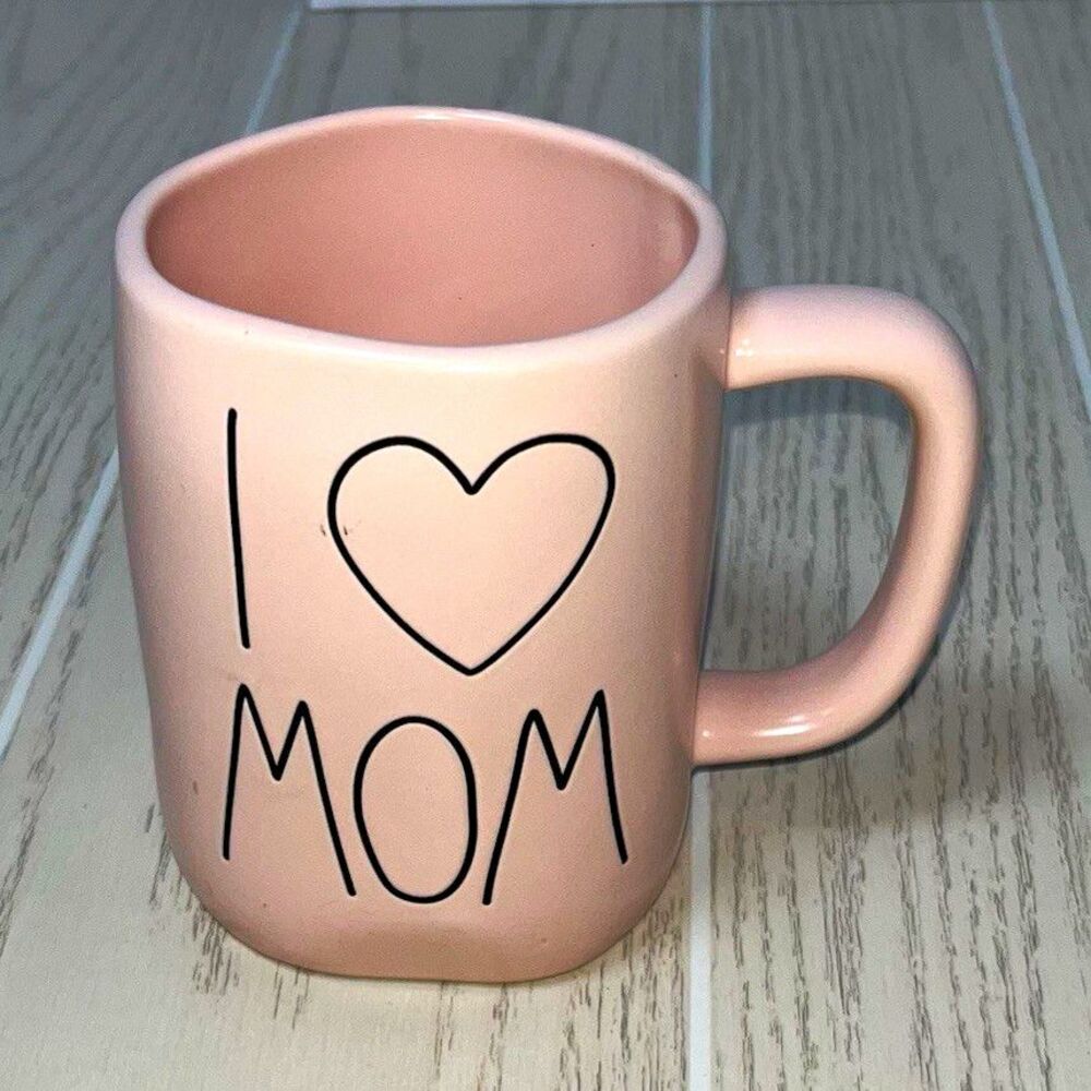 Rae Dunn Artisan Collection Pink I Heart Mom 16oz Ceramic Mug Microwave Safe